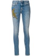 Zoe Karssen Embroidered Cheetah Skinny Jeans - Blue