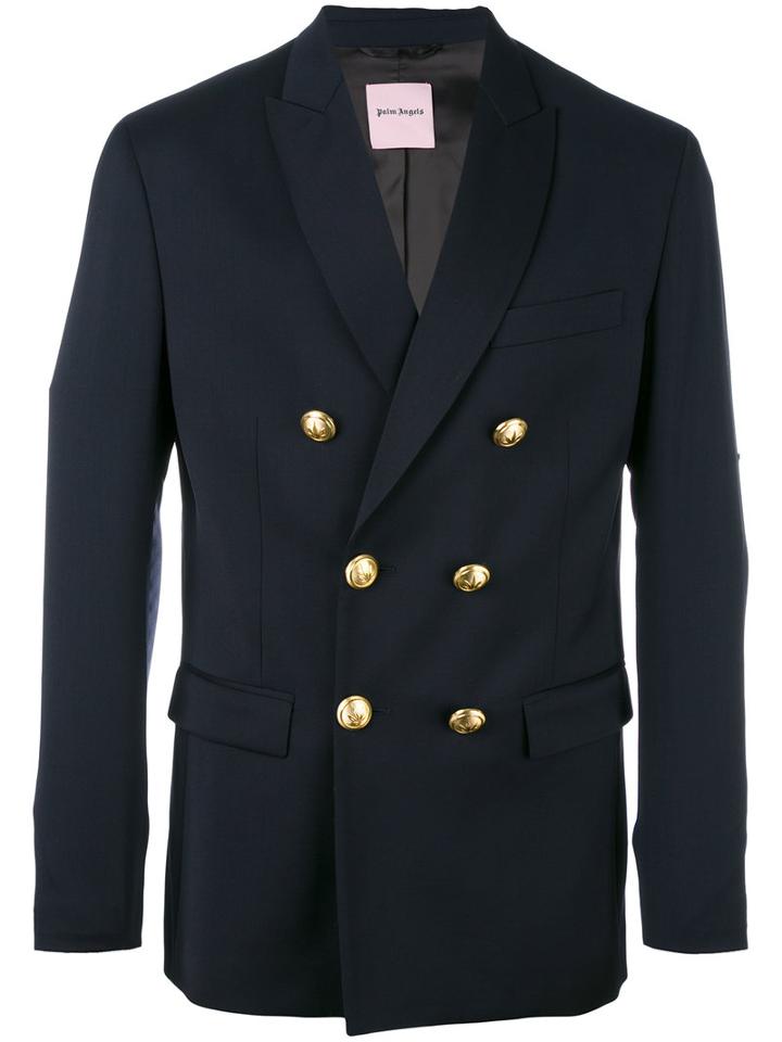 Palm Angels Double Breasted Blazer, Men's, Size: 48, Blue, Cotton/virgin Wool/viscose/metal