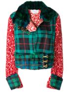 Esteban Cortazar Contrast Pattern Biker Jacket - Green