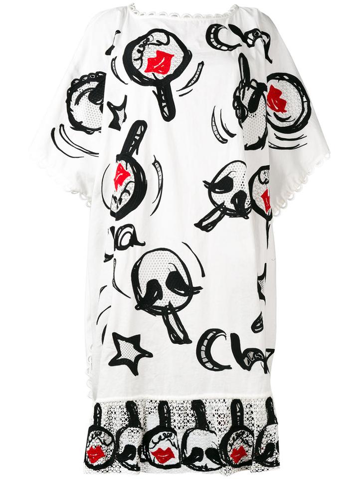 Tsumori Chisato Graphic T-shirt Dress, Women's, Size: Small, White, Cotton/linen/flax