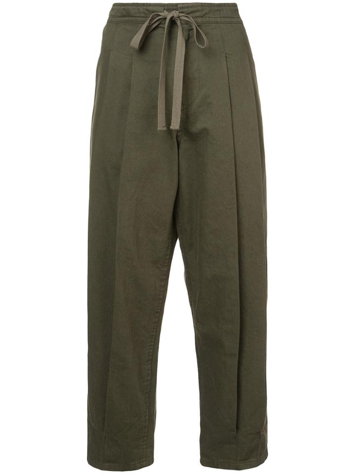 Y's High Waist Drawstring Trousers - Green