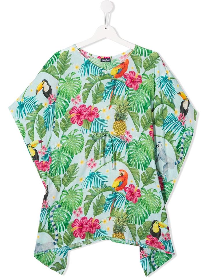 Mc2 Saint Barth Kids Tropical Print Beach Dress - White