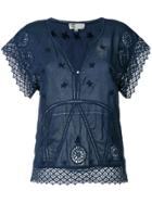 Local Jacki Lace Embellished V-neck Top - Blue