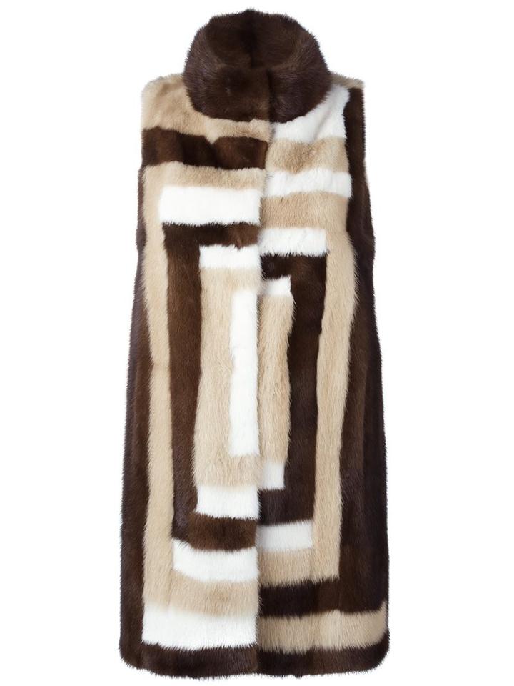 Liska Sleeveless Mink Fur Coat, Women's, Brown, Mink Fur