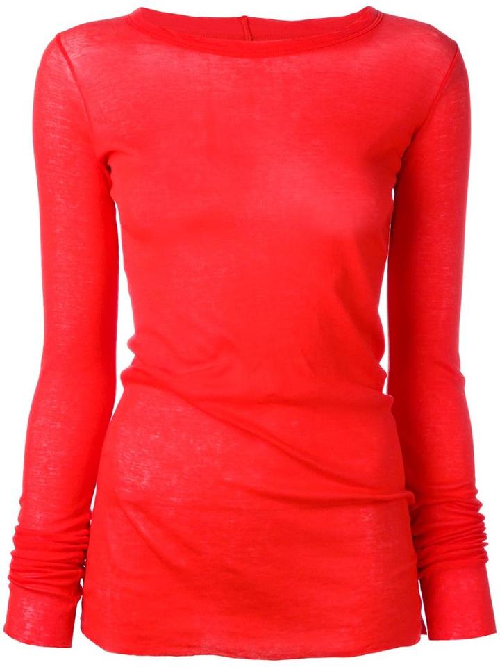 Rick Owens Long Sleeve T-shirt, Women's, Size: 38, Red, Cotton