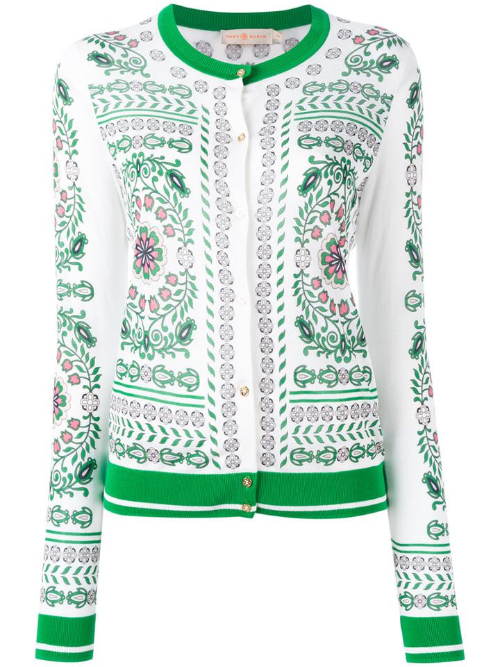 Tory Burch Patterned Cardigan, Women's, Size: Medium, Green, Cotton/viscose