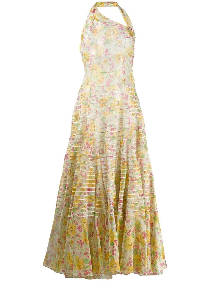 Christian Dior Vintage Flower Print Maxi Dress - White