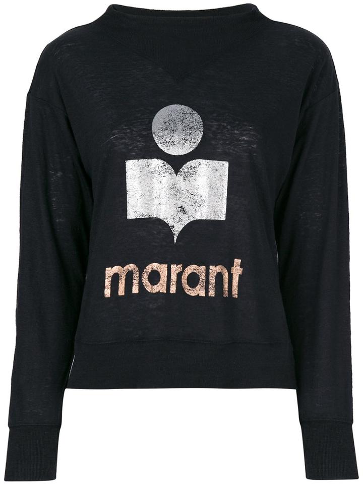 Isabel Marant Étoile - Metallic Logo Print Sweatshirt - Women - Linen/flax - S, Black, Linen/flax