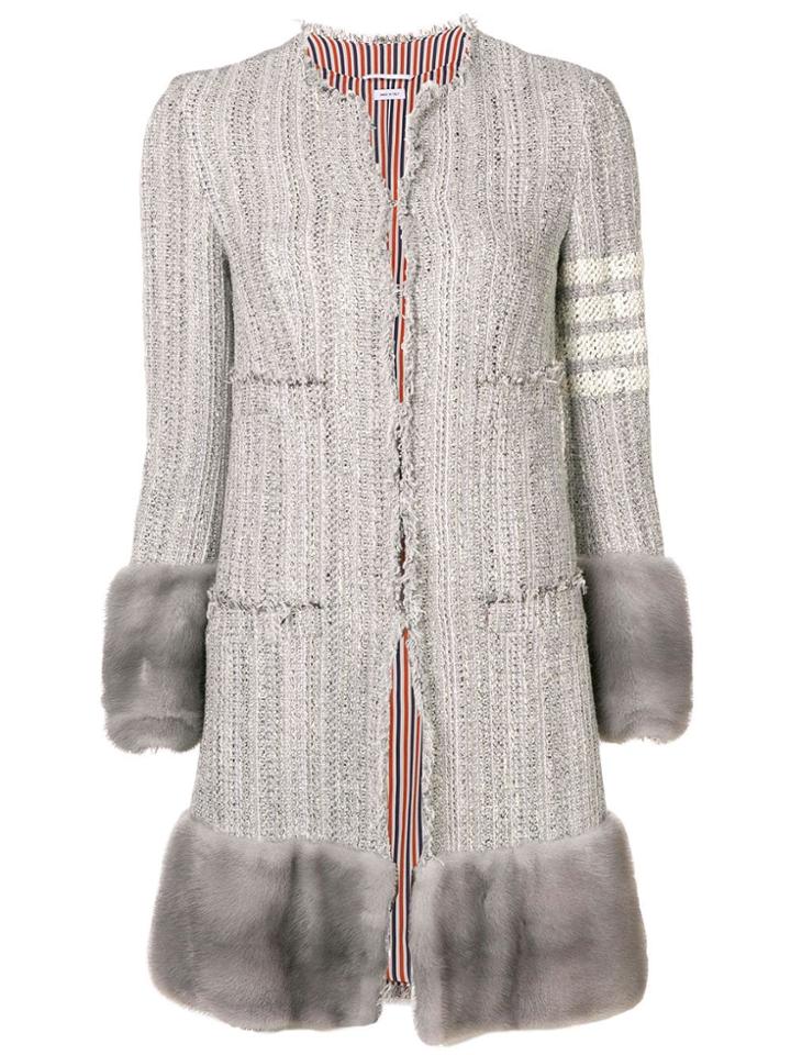 Thom Browne 4-bar Mink Cardigan Jacket Overcoat - Grey