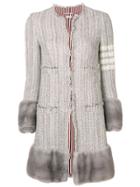 Thom Browne 4-bar Mink Cardigan Jacket Overcoat - Grey