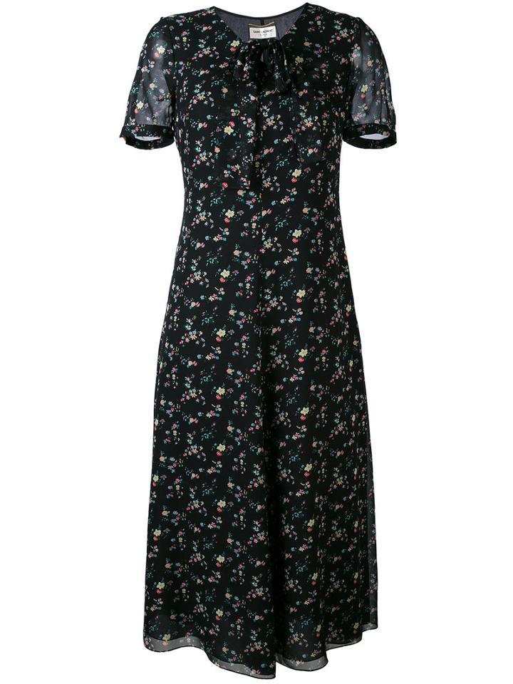 Saint Laurent - Floral Shift Dress - Women - Silk - 38, Black, Silk