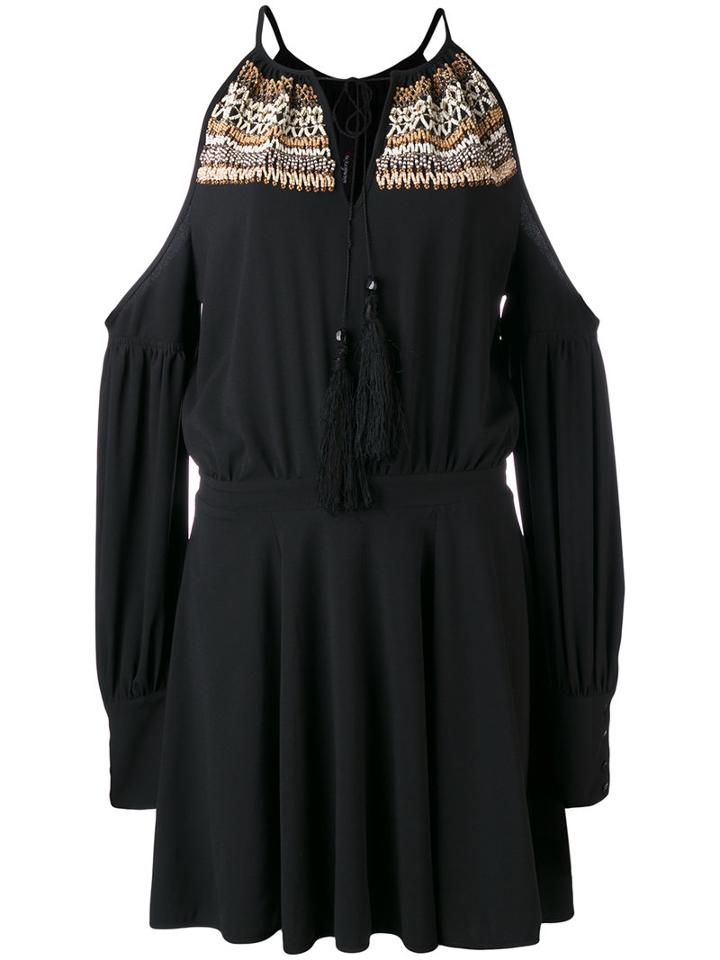 Wandering - Cold Shoulder Beaded Dress - Women - Polyester/spandex/elastane/wood - 40, Black, Polyester/spandex/elastane/wood