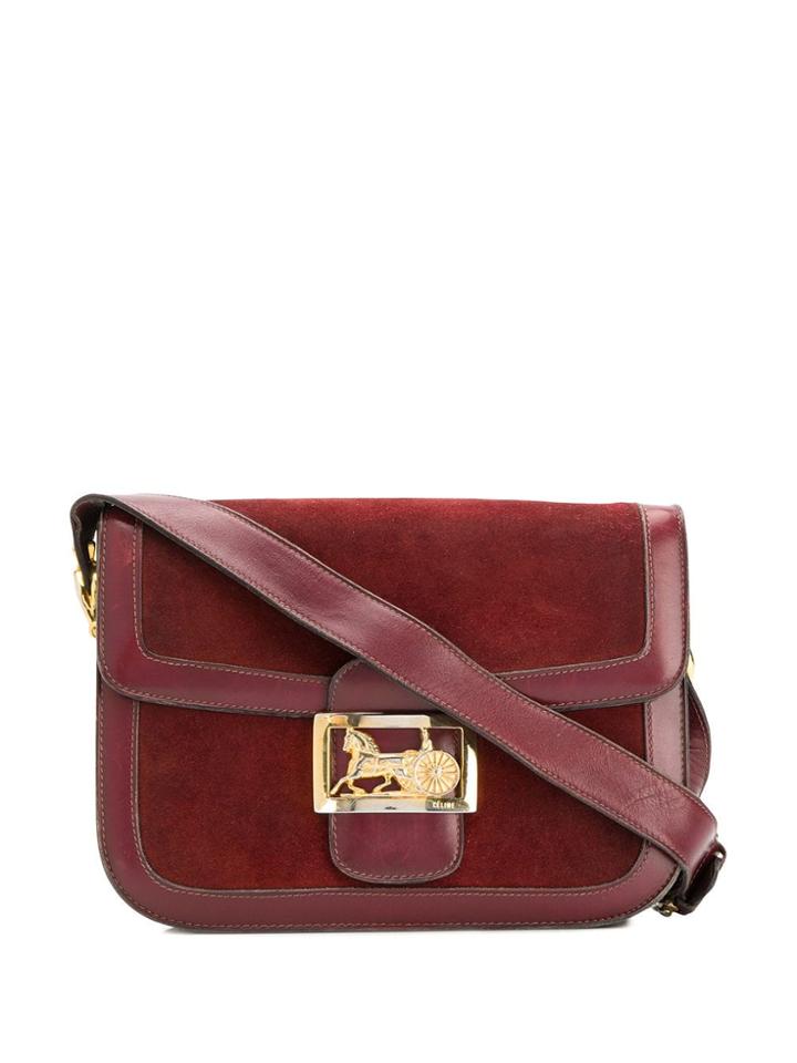 Céline Vintage Embellished Buckle Shoulder Bag - Red