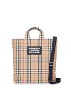 Burberry Logo Appliqué Vintage Check Cotton Blend Tote - Neutrals