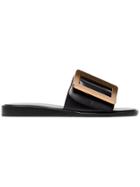 Boyy Leather Slides With Gold Buckle - Black
