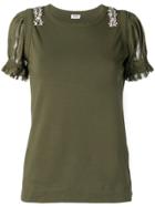 Liu Jo Embellished Ruffled-sleeve T-shirt - Green