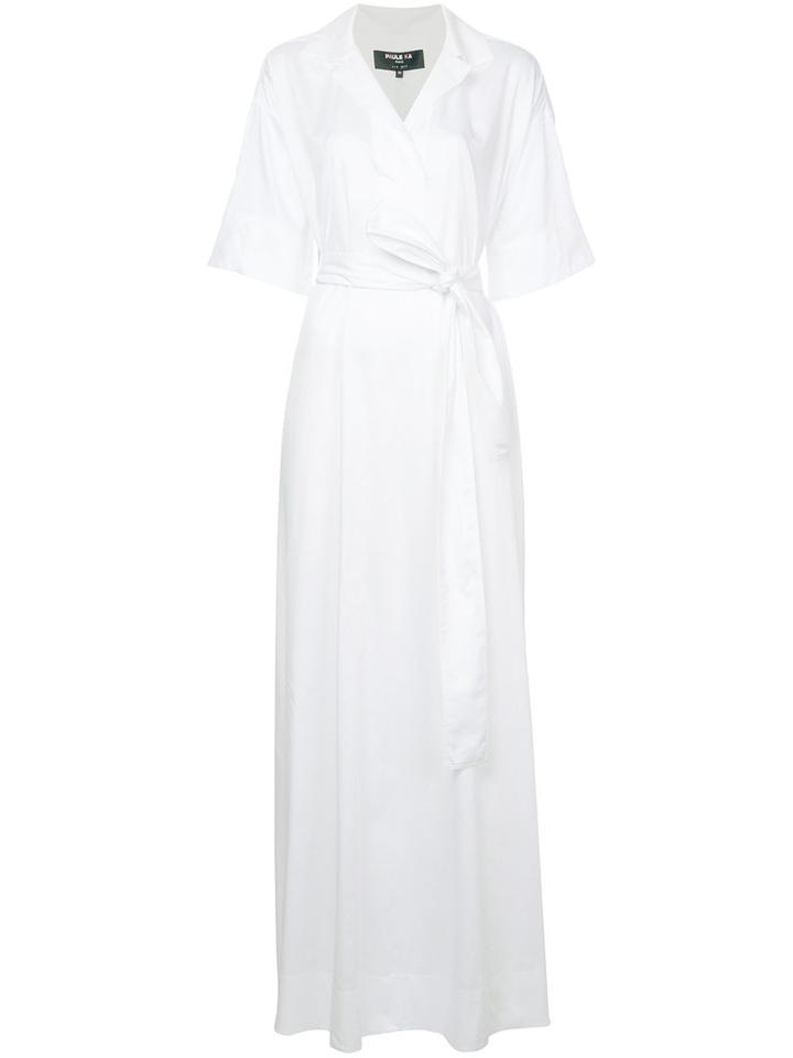 Paule Ka - Long Woven Wrap Dress - Women - Cotton - 38, White, Cotton
