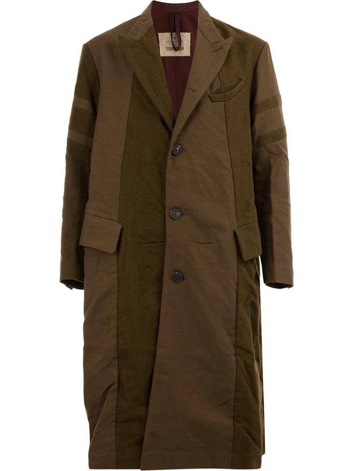Ziggy Chen Paneled Long Coat - Brown