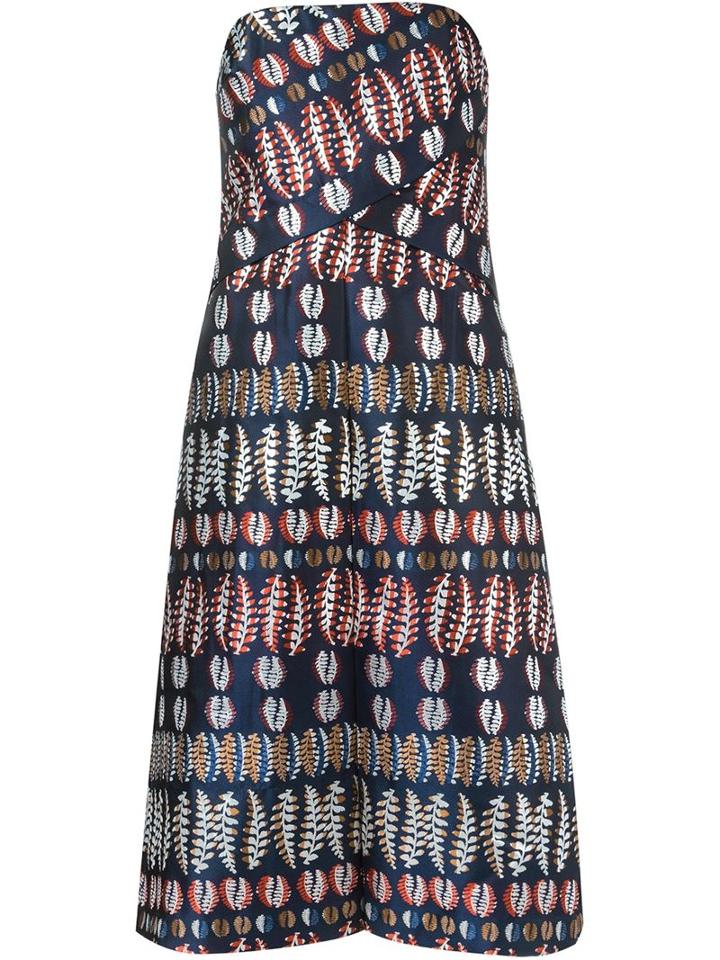 Tory Burch Fern Embroidered Strapless Dress, Women's, Size: 6, Blue, Polyester/metallic Fibre
