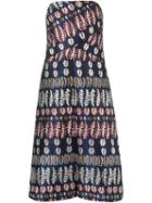 Tory Burch Fern Embroidered Strapless Dress, Women's, Size: 6, Blue, Polyester/metallic Fibre