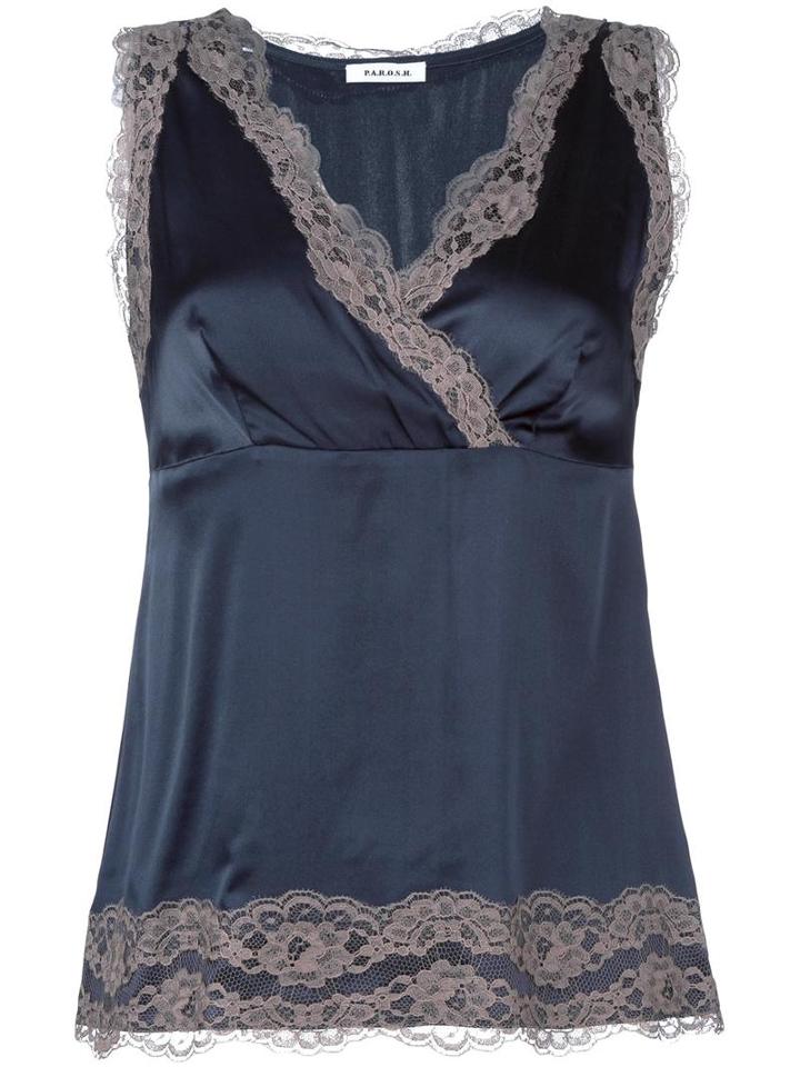 P.a.r.o.s.h. Lace Detail Top, Women's, Size: Xs, Blue, Silk/cotton/polyamide/spandex/elastane