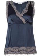 P.a.r.o.s.h. Lace Detail Top, Women's, Size: Xs, Blue, Silk/cotton/polyamide/spandex/elastane