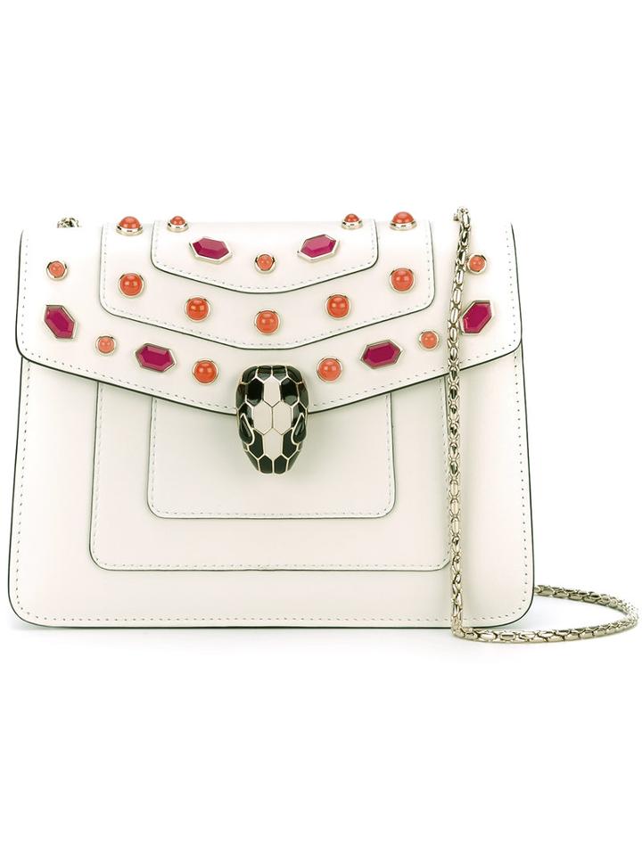 Bulgari Serpenti Shoulder Bag, Women's, White, Leather/metal/glass