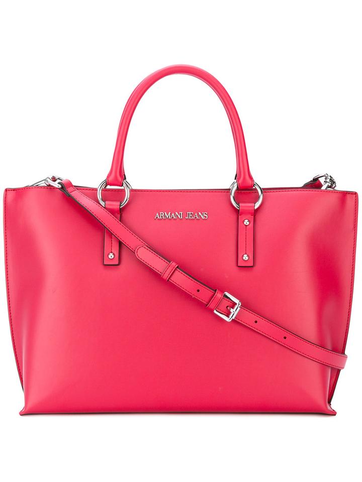 Armani Jeans - Logo Plaque Tote - Women - Pvc - One Size, Red, Pvc