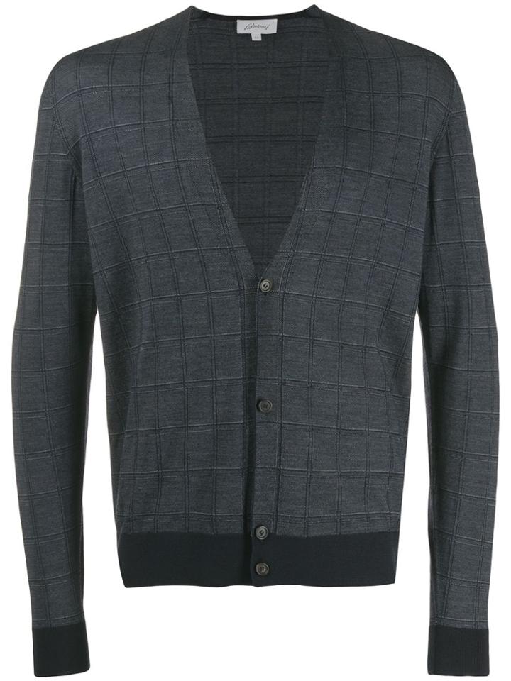 Brioni Grid Pattern Cardigan - Blue