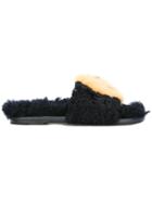 Anya Hindmarch Shearling Smiley Face Slides - Blue