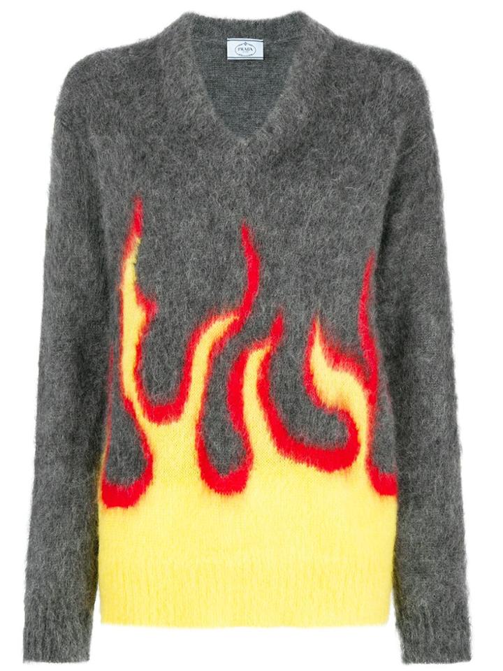 Prada Flame Intarsia Jumper - Grey