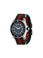 Gucci Green, Red And Metallic Silver Dive 45 Mm Steel Watch