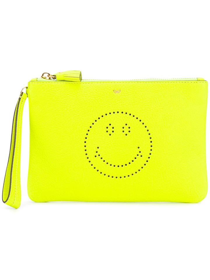 Anya Hindmarch Smiley Zipped Clutch, Women's, Yellow/orange, Calf Leather