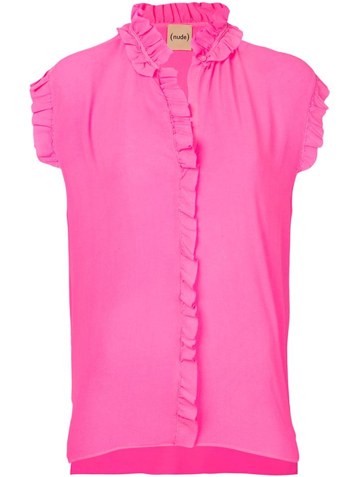 Nude Ruffled Trim Shirt - Pink & Purple