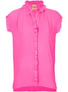 Nude Ruffled Trim Shirt - Pink & Purple