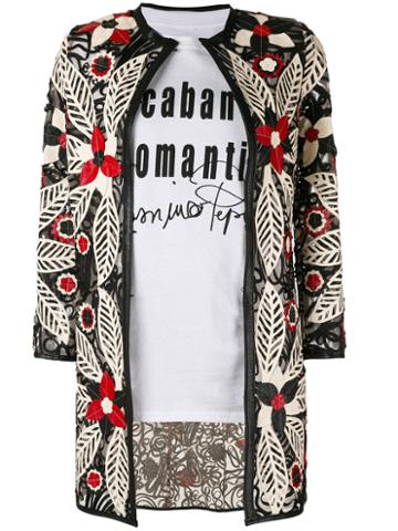 Caban Romantic - Floral Embroidered Jacket - Women - Leather/polyamide - 42, Black, Leather/polyamide
