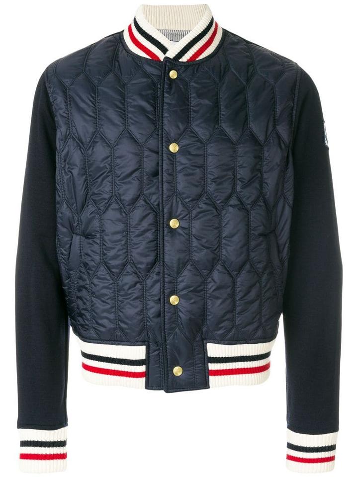 Moncler Tri-colour Trim Quilted Bomber Jacket - Blue