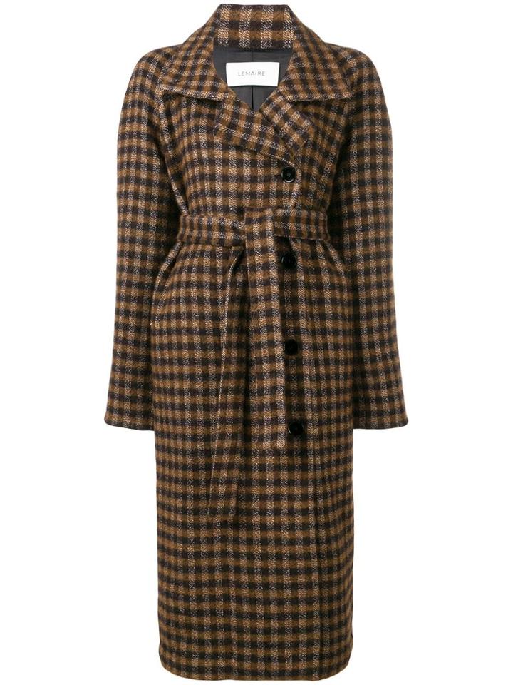 Lemaire Check Belted Coat - Brown