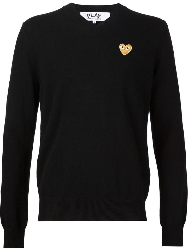 Comme Des Garçons Play Embroidered Heart Jumper, Men's, Size: Small, Black, Wool