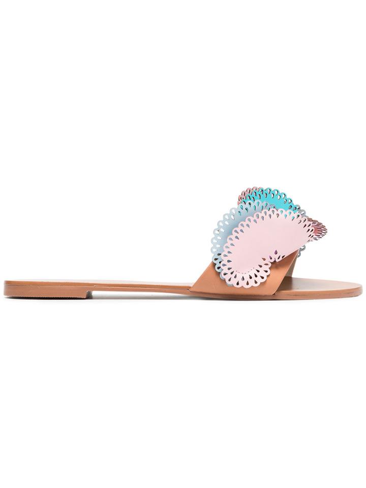 Sophia Webster Pink Soleil Cutout Ruffle Leather Slides - Pink &