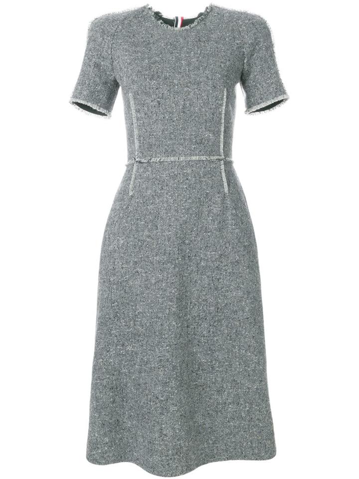 Thom Browne Raglan Fitted Pencil Dress With Fray In Red, White And