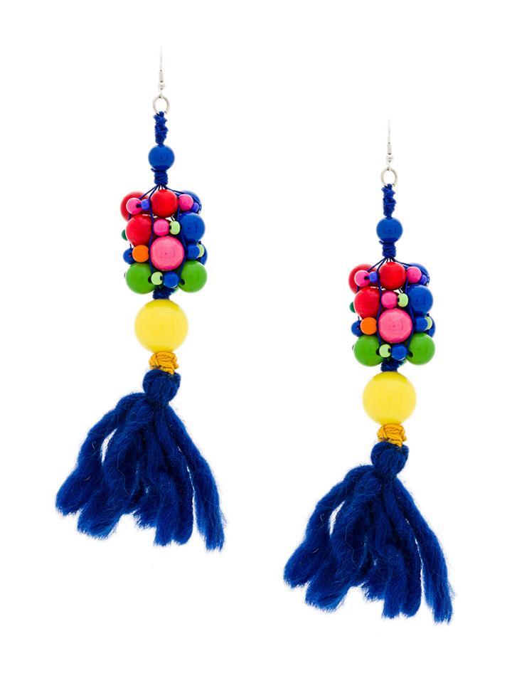 Ports 1961 Beaded Wool Tassel Earrings - Blue