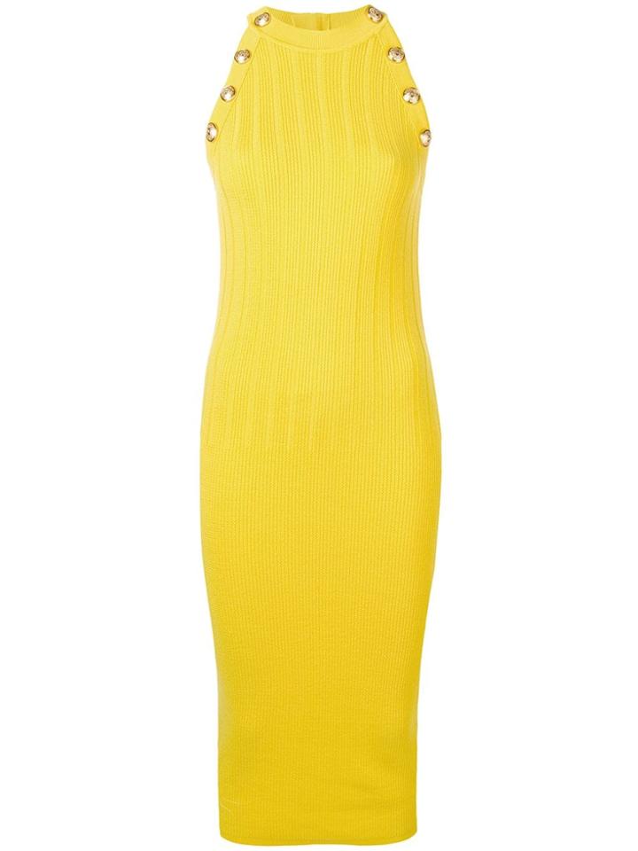 Balmain Ribbed Midi Dress - Yellow