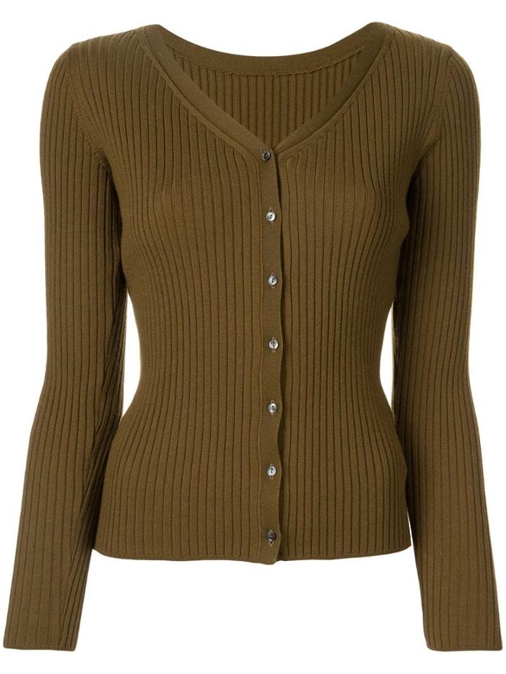 Des Prés Ribbed V-neck Cardigan - Brown