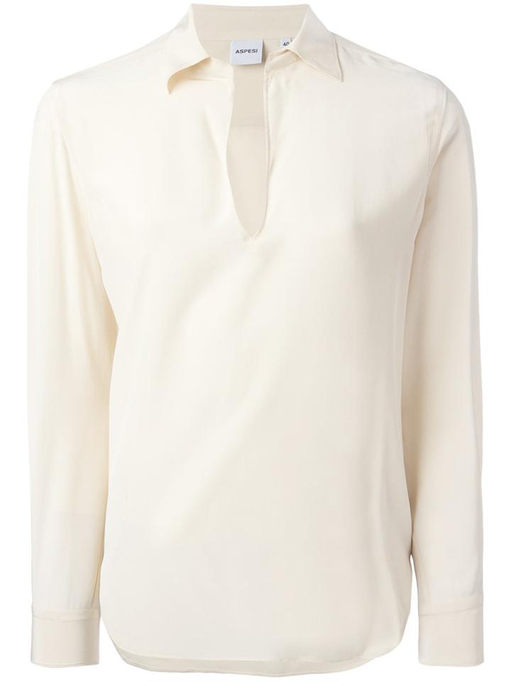 Aspesi Open Neck Blouse, Women's, Size: 40, Nude/neutrals, Silk