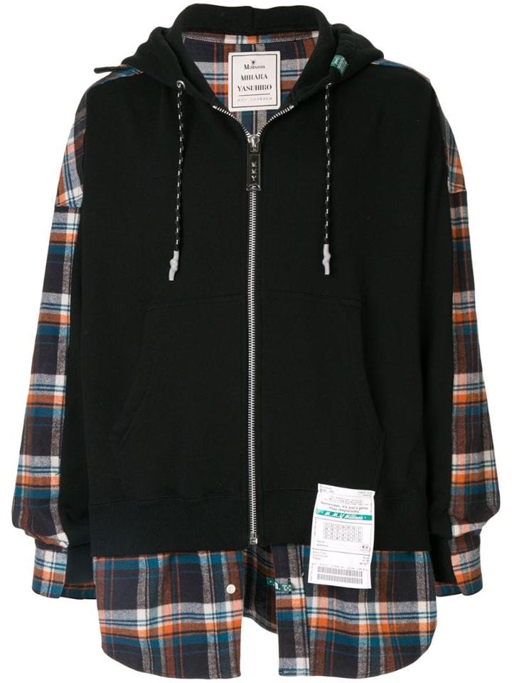 Maison Mihara Yasuhiro Checked Cotton Hoodie - Black