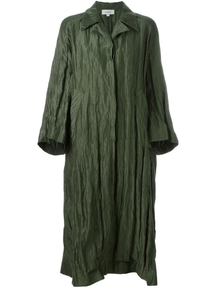 Isa Arfen Oversized Creased Coat, Women's, Size: 10, Green, Silk/cotton/metal