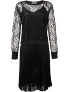 Loyd/ford Lace Panel Pleated Dress, Size: 8, Black, Nylon/polyester/silk