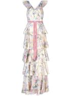 Marchesa Notte Floral Ruffle Maxi Dress - Gold