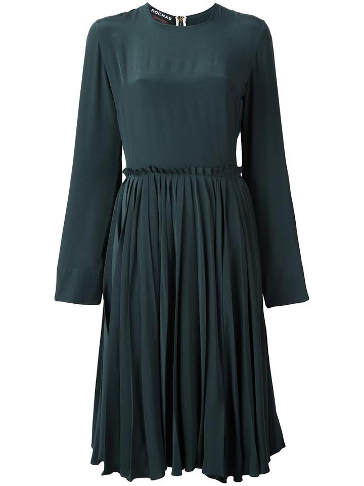 Rochas Pleated Dress, Women's, Size: 46, Green, Silk